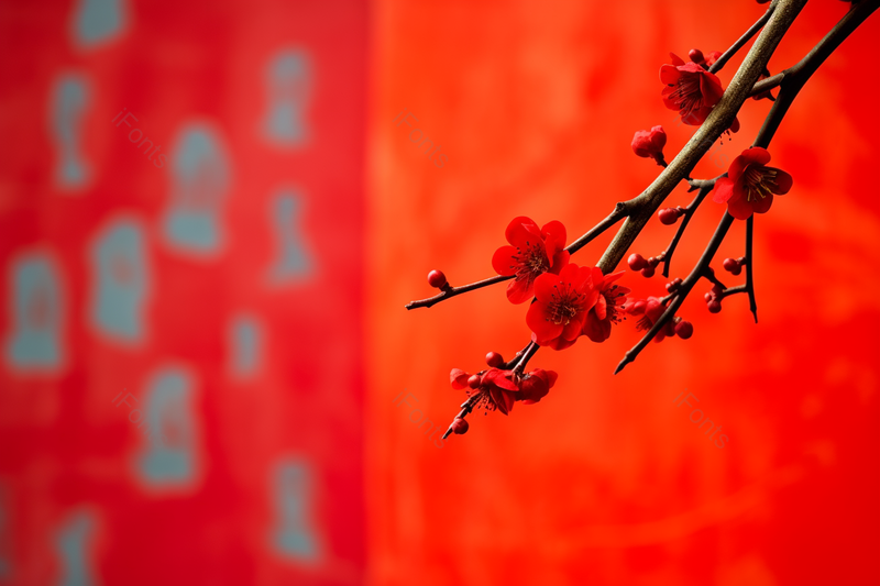 元旦春节新年福气背景红色梅花盛,高清,摄影图,摄影图片,图片大全,摄影图免费下载